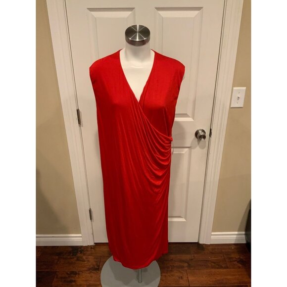 Lauren Ralph Lauren  Red Draped Dress W/ V-neck,  2X Plus, NWT! - Picture 1 of 7
